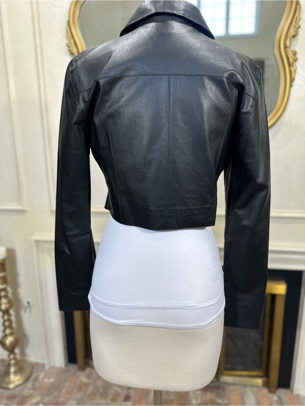 Claude Lamont Leather Jacket L Cropped Zip Biker Downtown Girl Minimalist - Picture 6 of 13